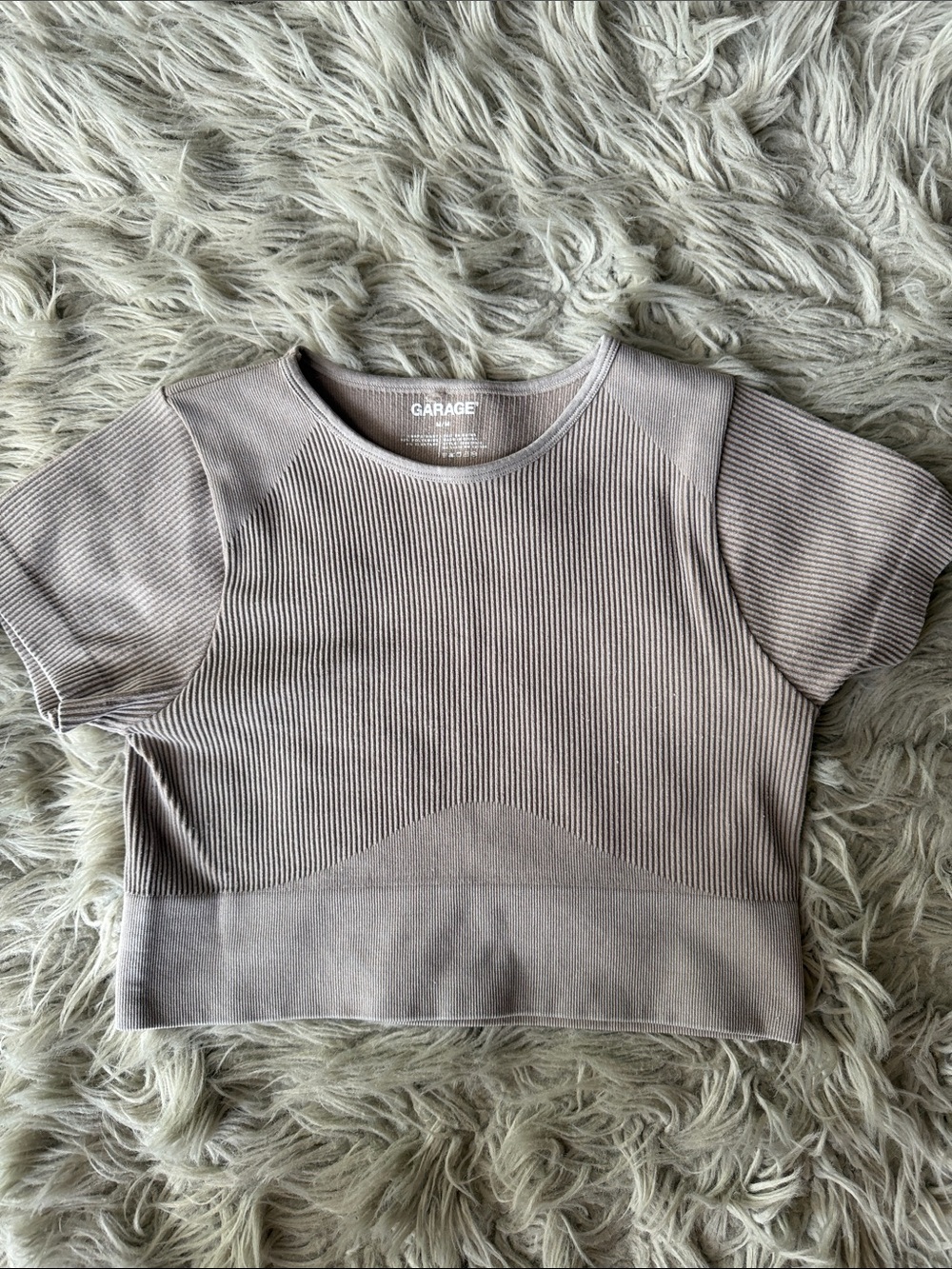 Garage Ribbed Cropped Top in Taupe Brown.